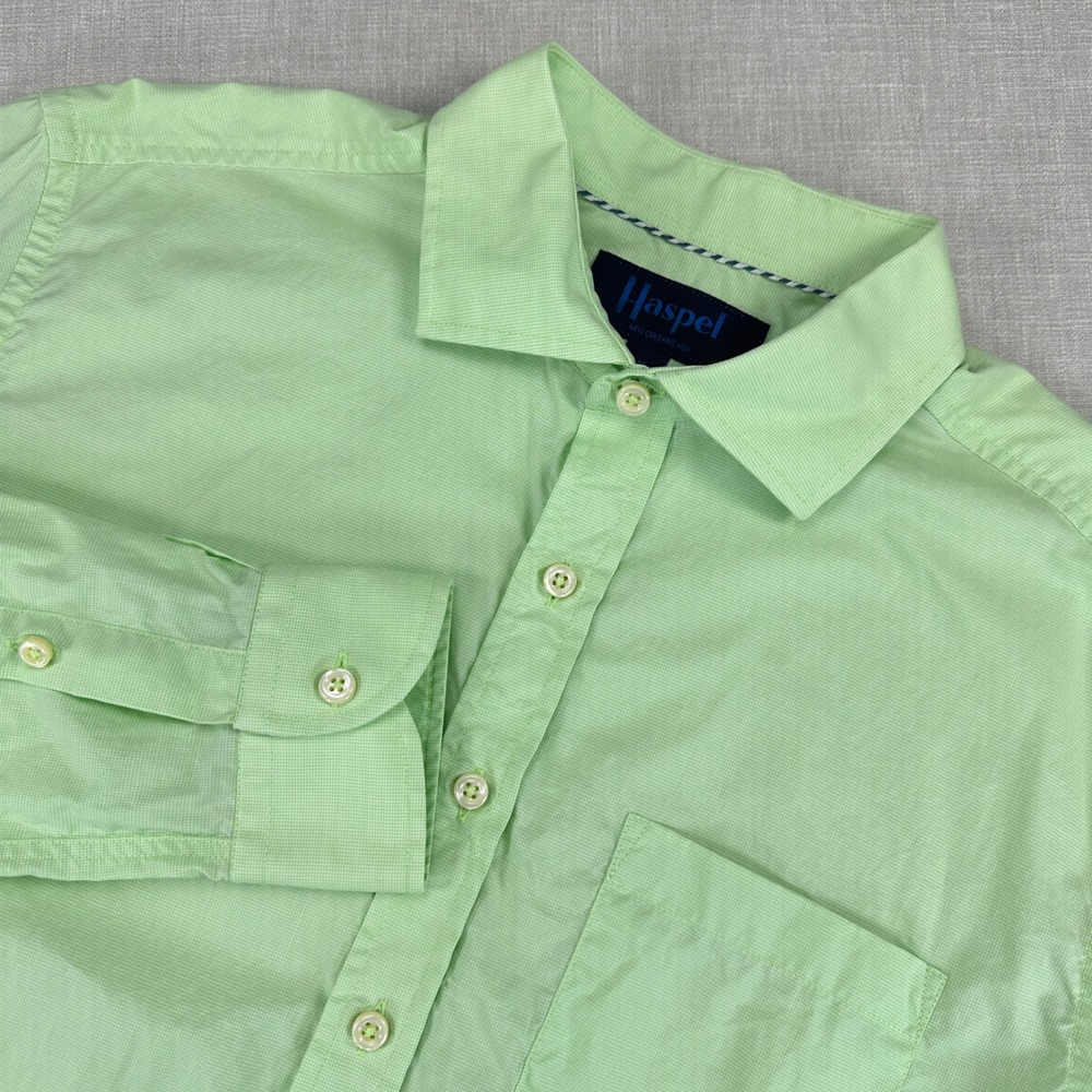 Haspel New Orleans Button Down Shirt Mens Medium Lime Green Long Sleeve Cotton
